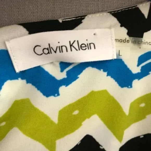 Calvin Klein Zig Zag Print Multicolored Sleeveless Knit Top Sz-Large - Picture 8 of 9